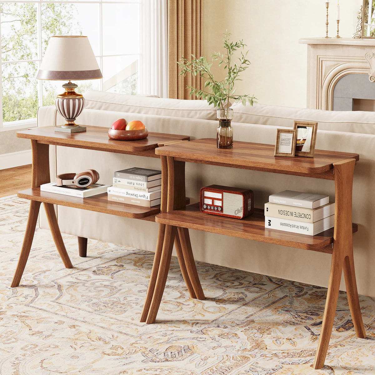 Tribesigns Narrow Side Table With Two Tier Storage Shelf