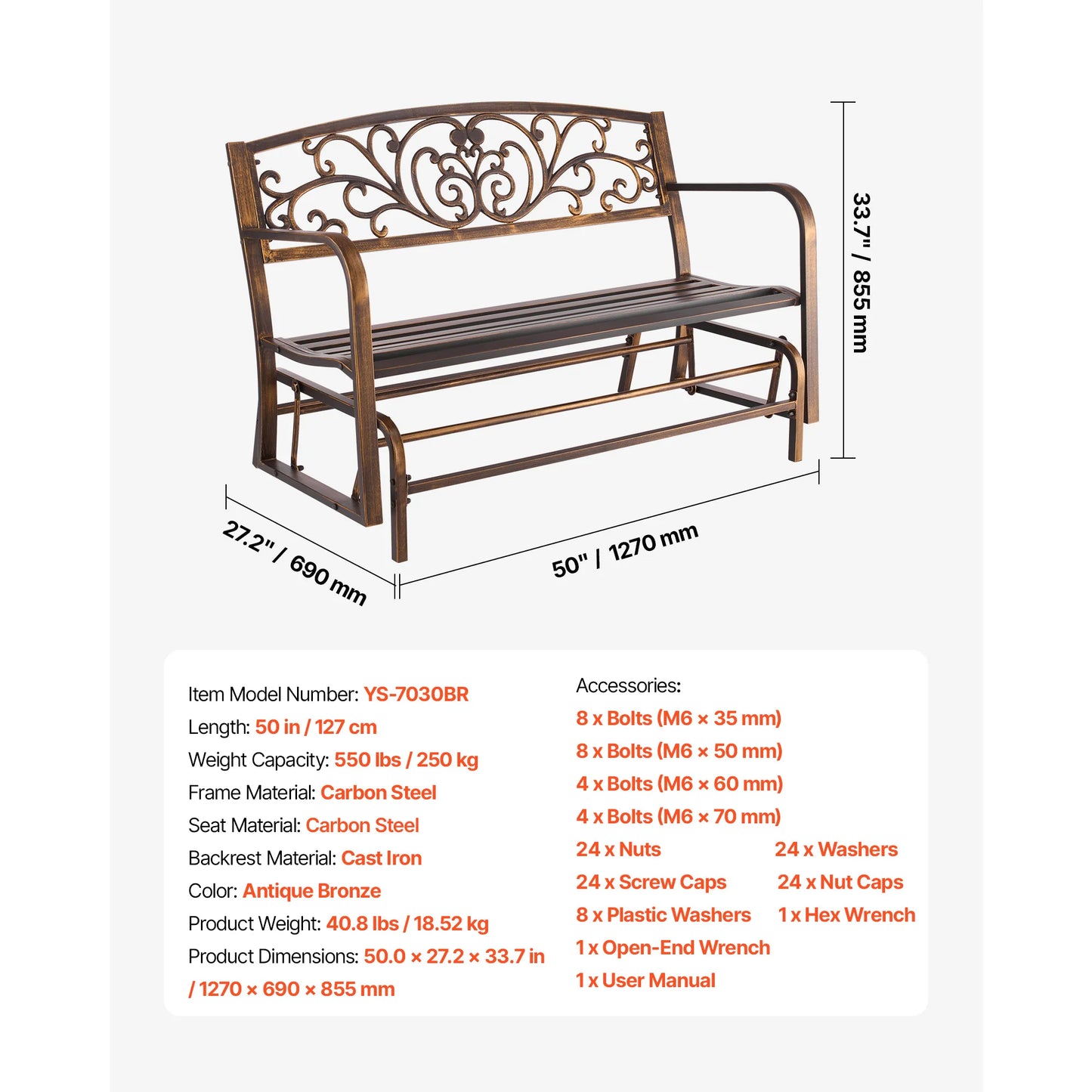 SucceBuy Outdoor Bench Wood Metal Garden Seating 480 Lbs Load Capacity