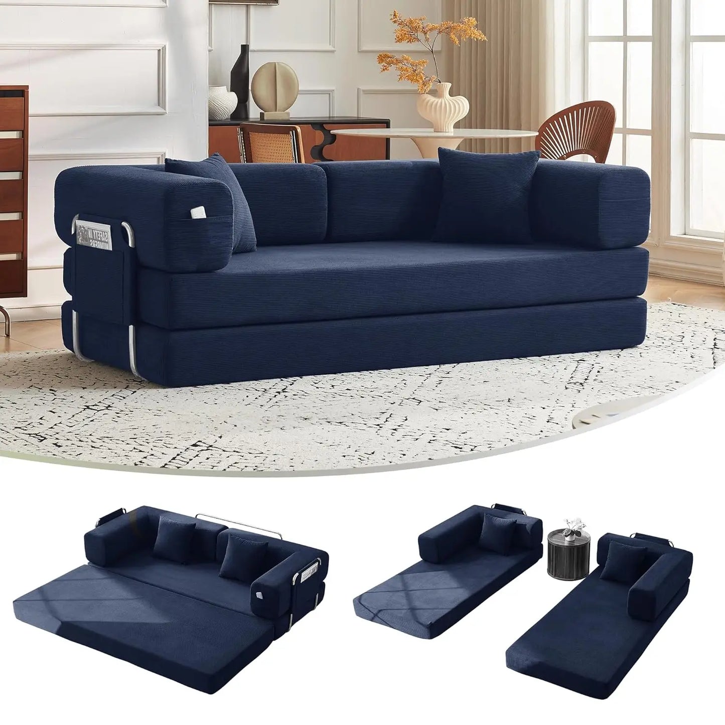 Corduroy Convertible Sofa Bed With Pillows