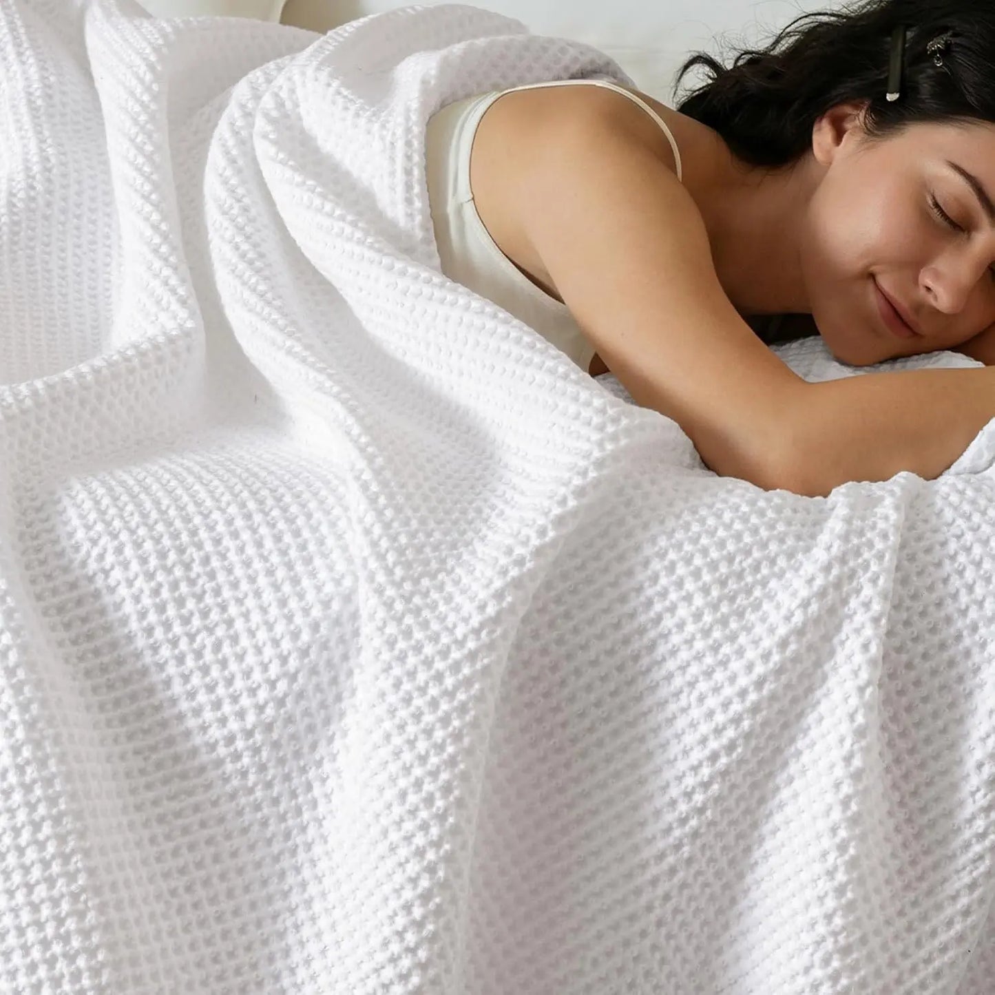 Cotton Waffle Weave Blanket Lightweight Breathable Machine Washable
