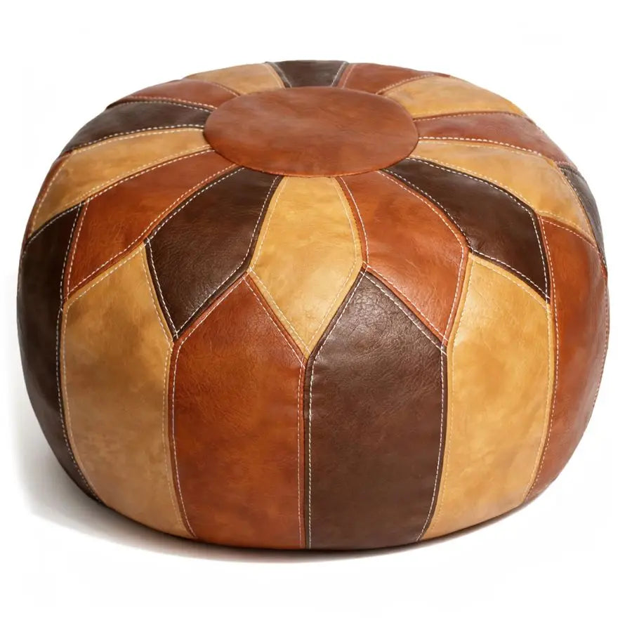 Moroccan Faux Leather Pouf Ottoman With Storage