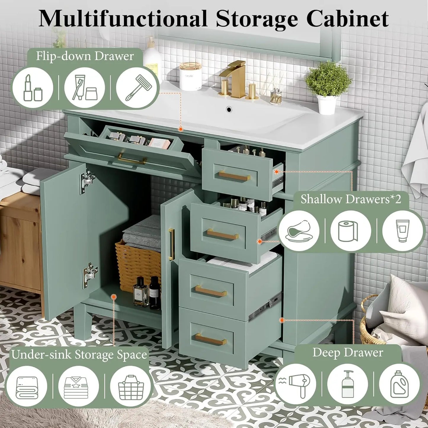 Bathroom Vanity With Sink Modern Wood Cabinet For Home