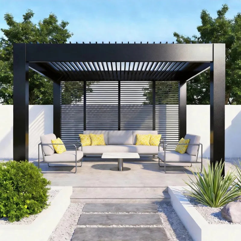 Any Size Custom Smart Rainproof Aluminum Alloy Pergola Motorized Retractable Louver Gazebo For Yard Garden Patio Lounge