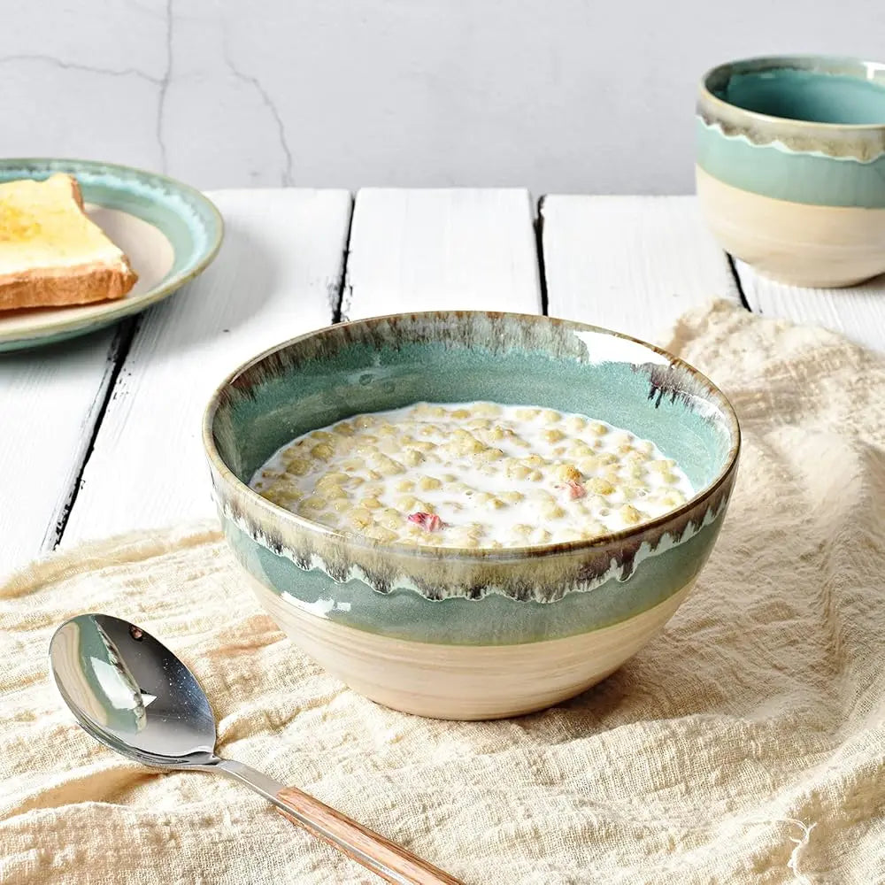 BONJEAN Stoneware Dinnerware Set For Four, 12 Pieces, Reactive Glaze