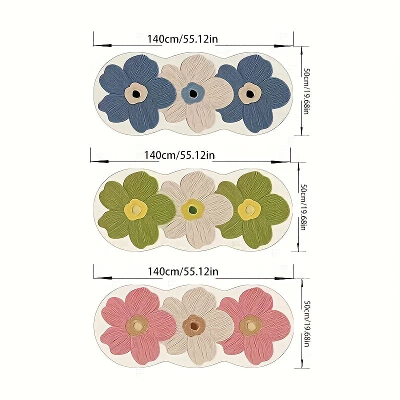 Luxury Soft Plush Rug‑ Navy Blue & Brown Floral Rug with Non‑Slip Backing, 10‑mm‑Thick Irregular‑Shaped Rug for Bedside, Living Room and Hallway‑ Machine‑Washable Small‑Space Rug, Light‑Luxury Decorative Rug