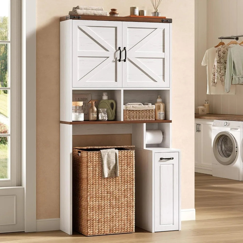 Farmhouse Over Toilet Storage Cabinet With Pulley And Casters