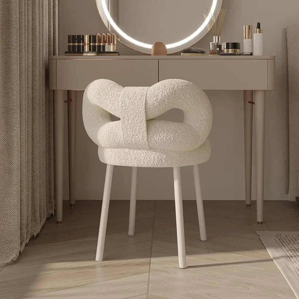 Vanity Stool With Bowknot Backrest Armless Makeup Chair For Dressing
