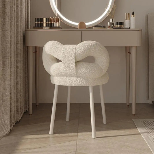 Vanity Stool With Bowknot Backrest Armless Makeup Chair For Dressing