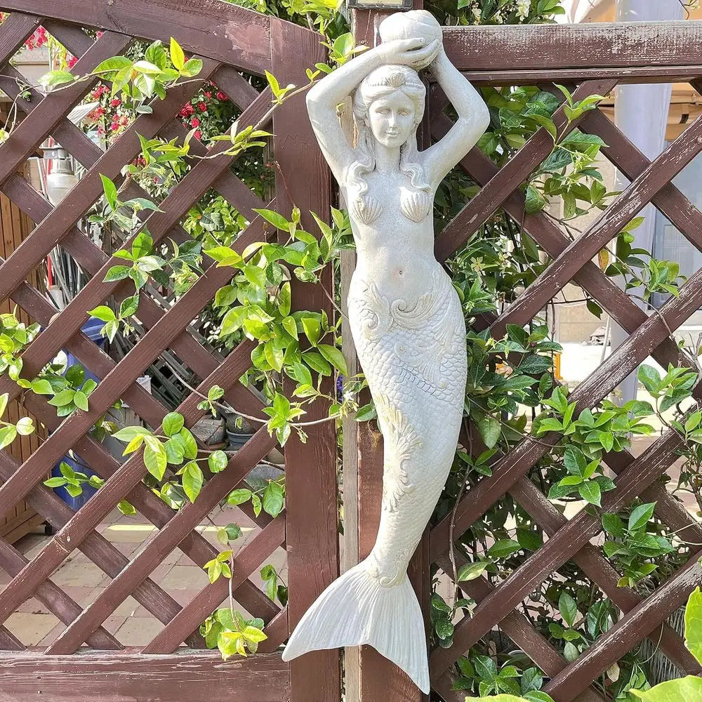 Large Mermaid Statue Wall Hanging - Outdoor/Indoor Magnesium Oxide Sculpture for Garden or Yard Decor