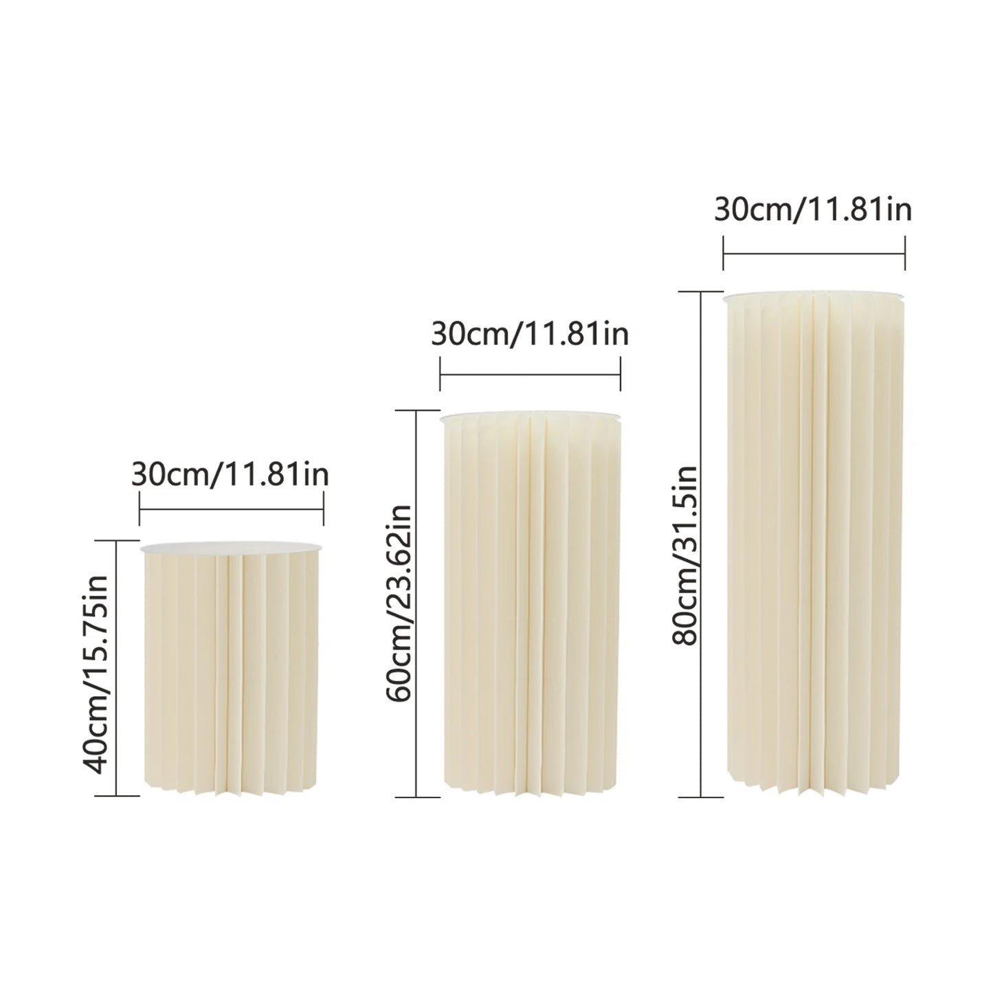 3pcs Foldable Cardboard Flowers Stand,Milky White Round Cylinder Centerpiece Display Stand, for Wedding Party Garden Decoration