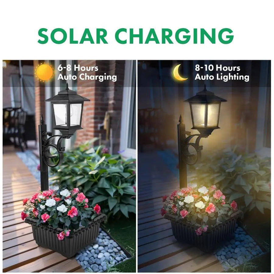 Two Pack Solar Lamp Post Light With Planter