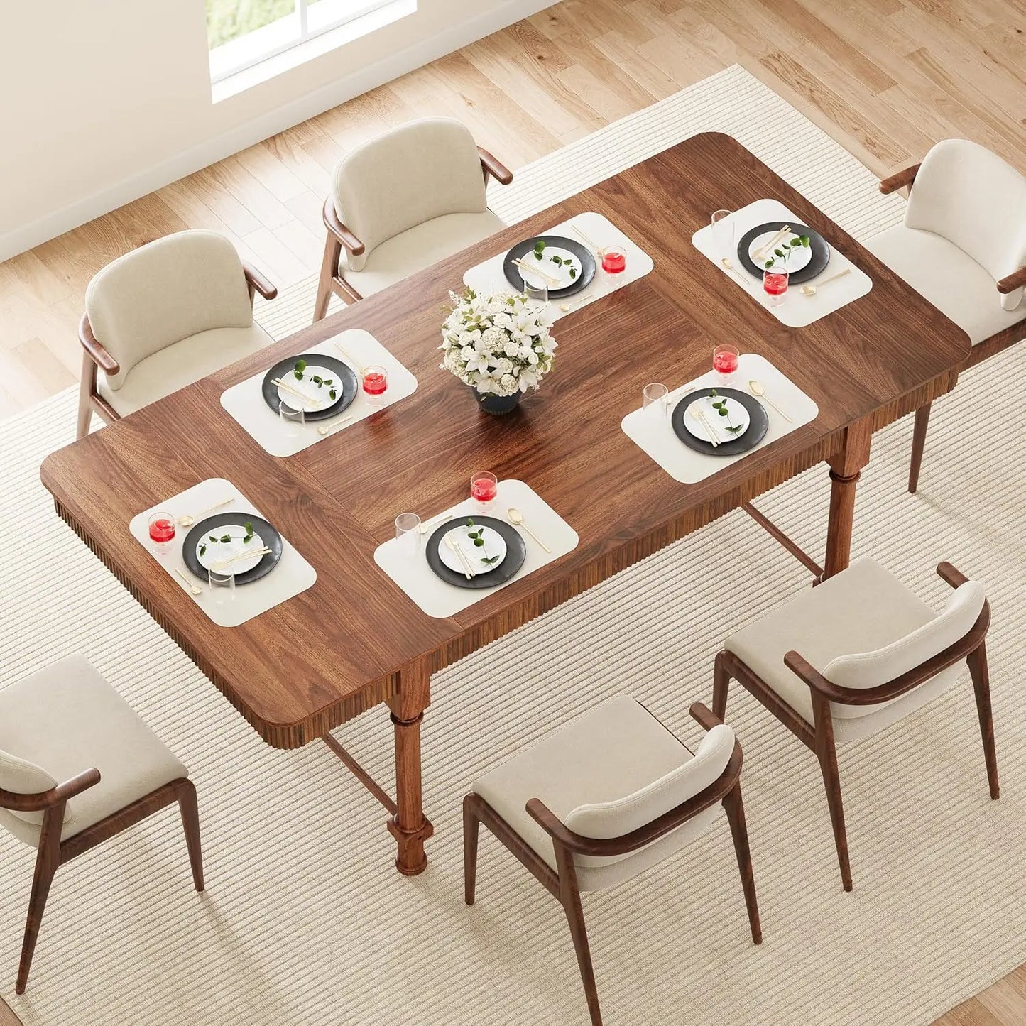Round Dining Table for 4-6 Diners with Drawers Modern Farmhouse