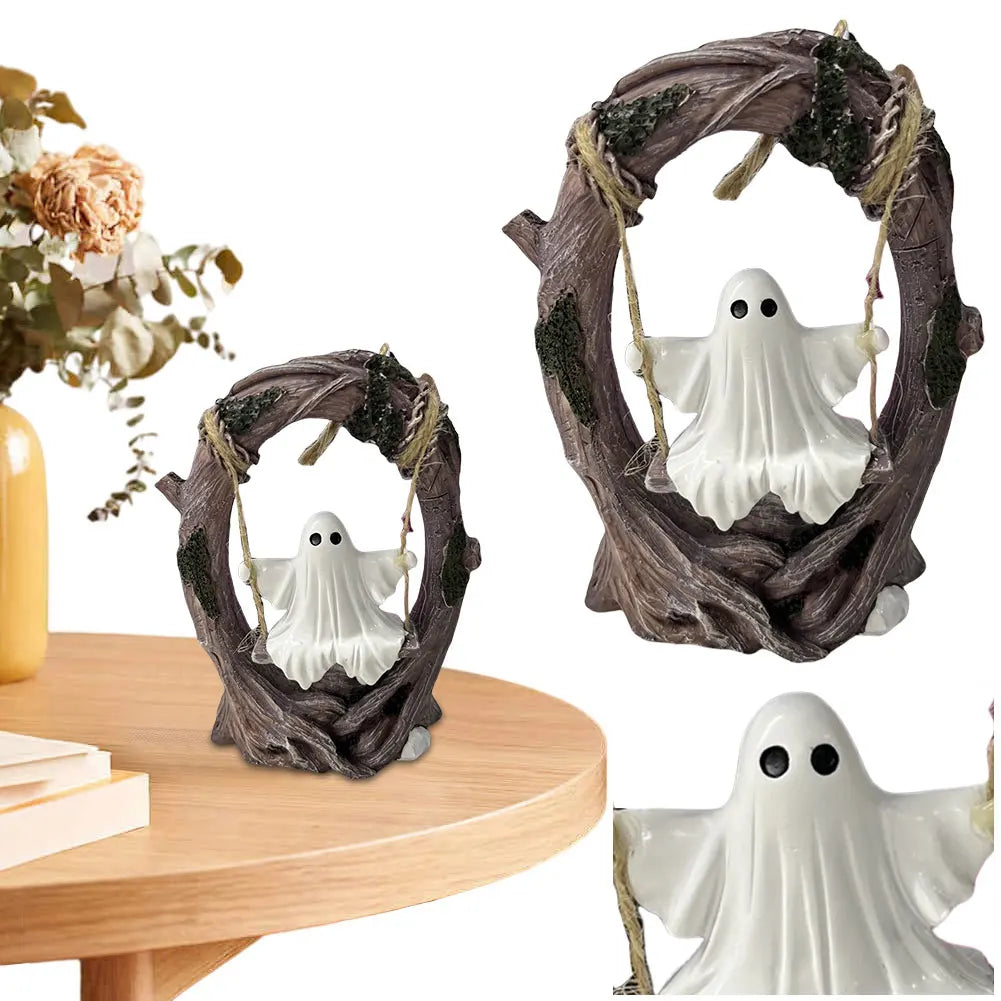 Shunmaii Halloween Swing Ghost Ornament Resin Tree Swing Figurine