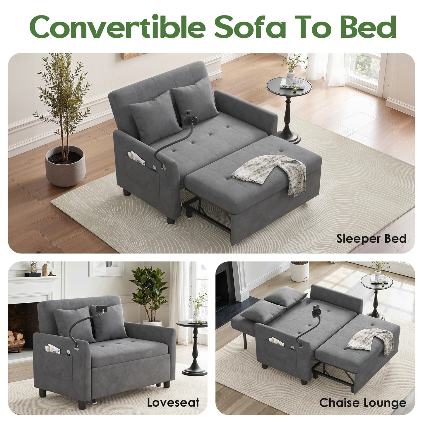 Someet Convertible Sleeper Chair Bed With USB And Phone Holder