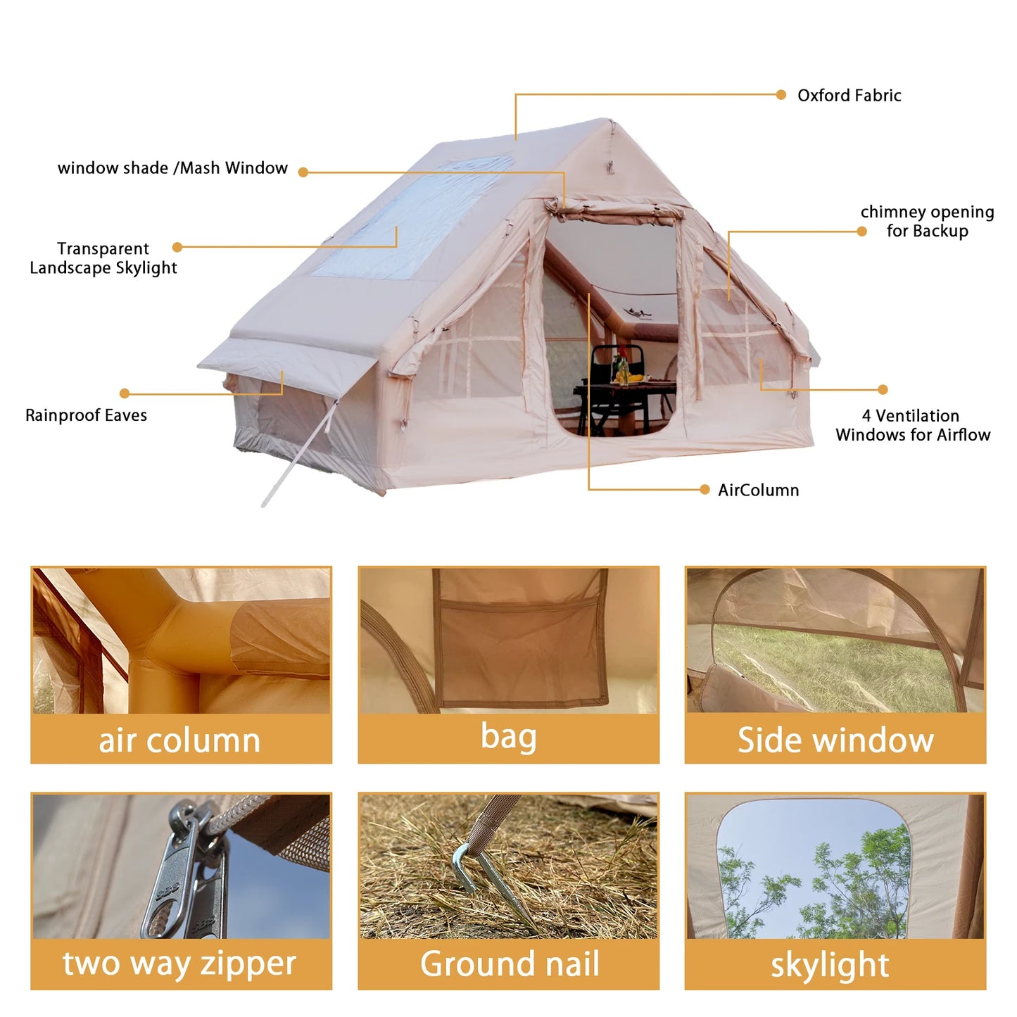 Pakicetus Inflatable Tent With Skylight Quick Setup Four To Six Person