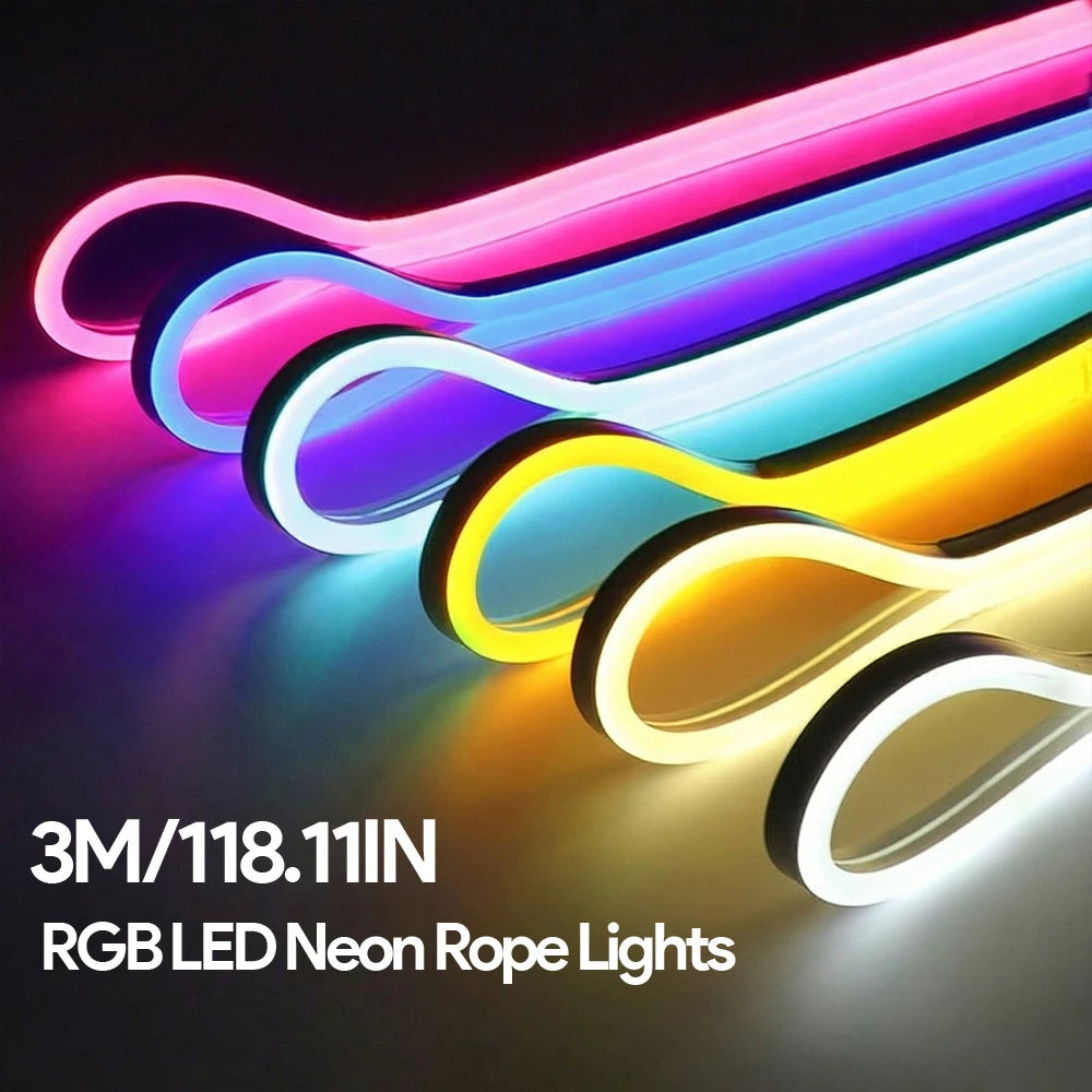 USB RGB LED Neon Strip Light 84 LEDs 4-Key Remote Control Flexible Light for Bedroom Living Room Party Xmas Halloween Decor