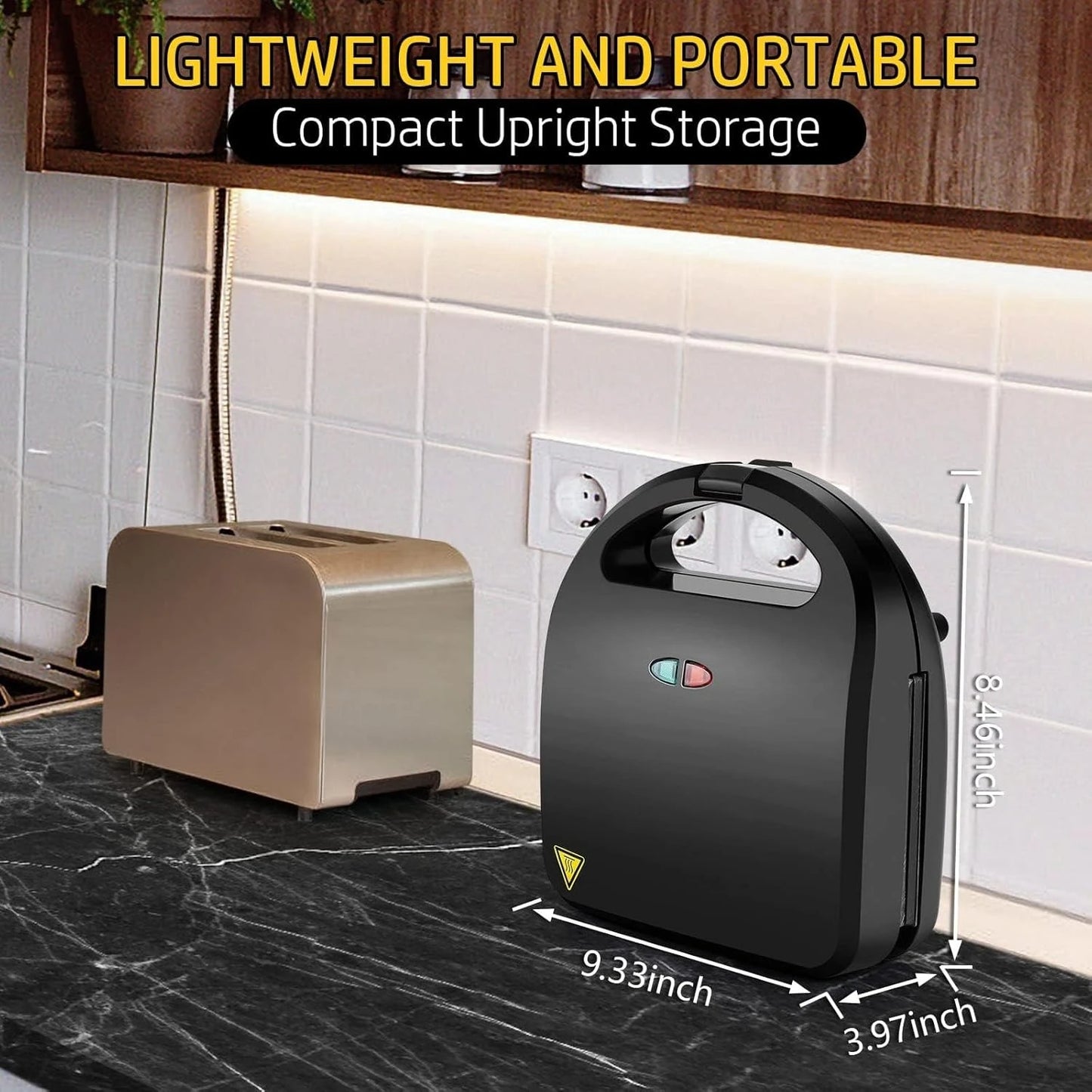 3-in-1 Sandwich Maker with Removable Plates, Panini Press, Waffle Maker, Non-Stick, 750W Compact Breakfast Grill for Sandwiches, Waffles, Steak, Black