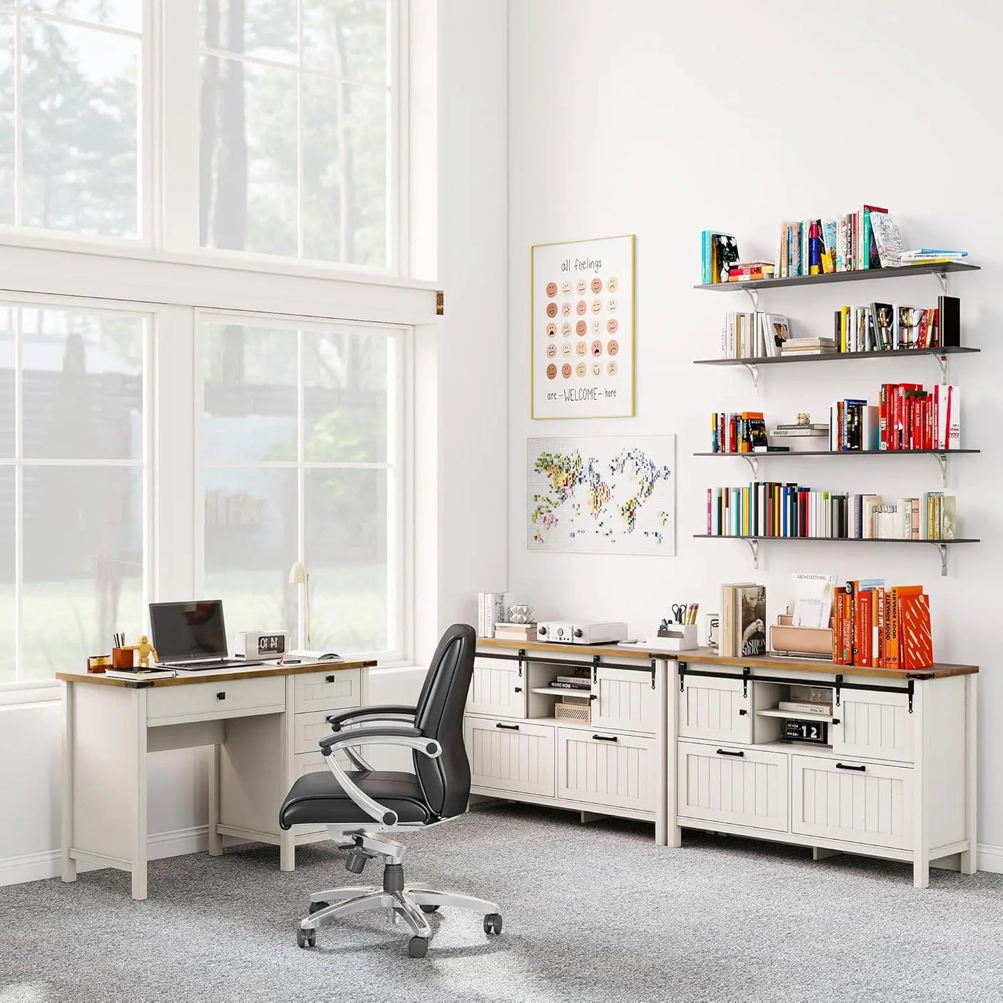 NONEDesk Executive Desk with File Cabinets and USB Charging Station