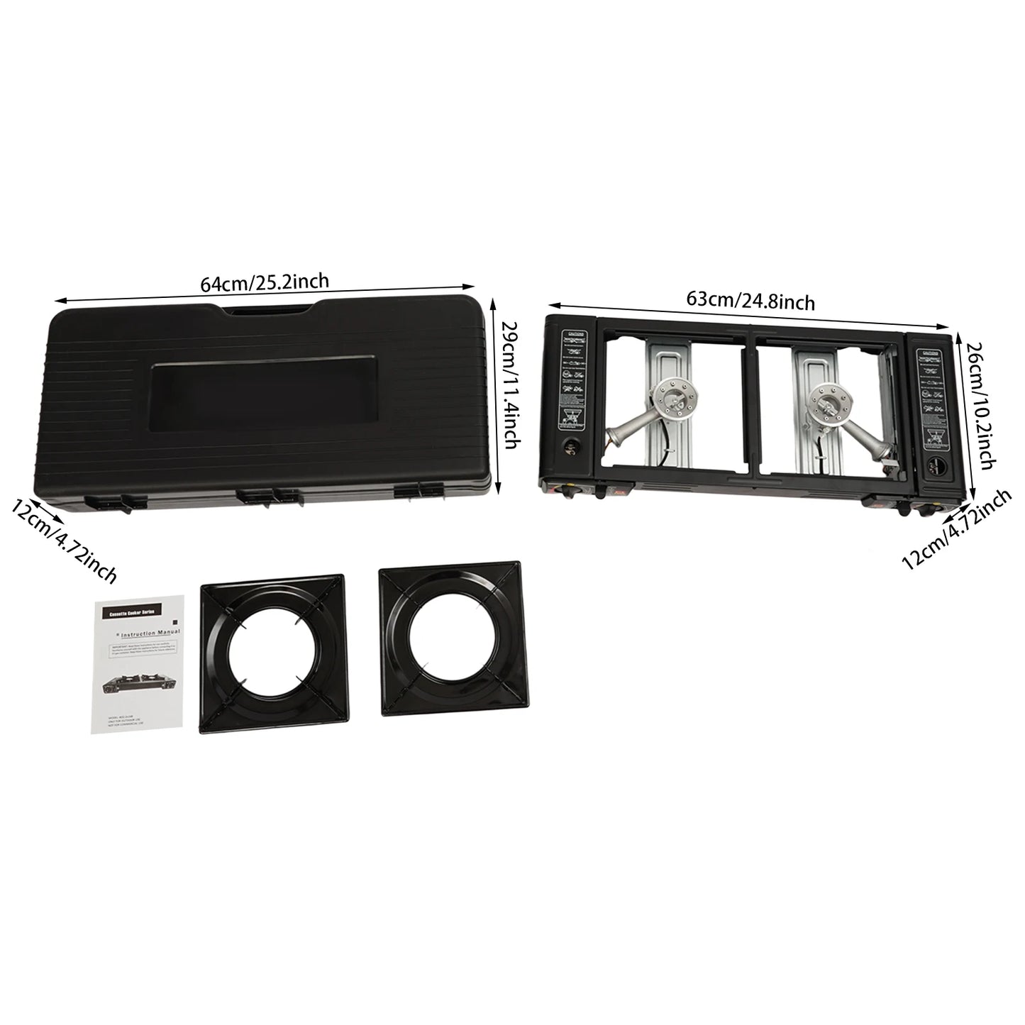 Two Burner Camping Stove With Auto Ignition And Baking Tray