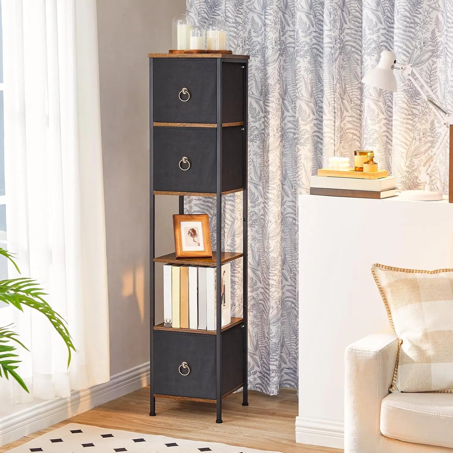Rustic Floor Cabinet With 3 Drawers For Bathroom And Living Room Storage
