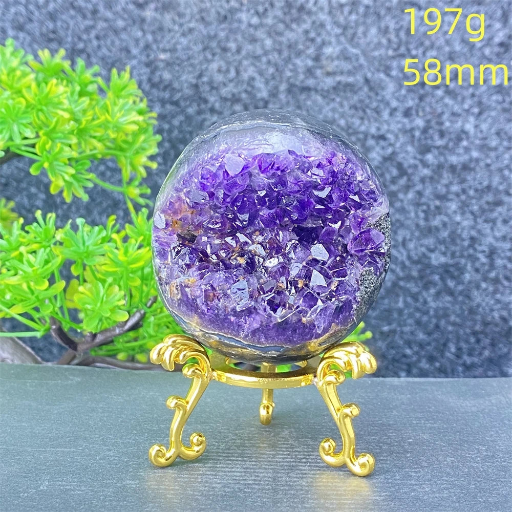 Natural Amethyst Geode Crystal Ornament With Decorative Display Base