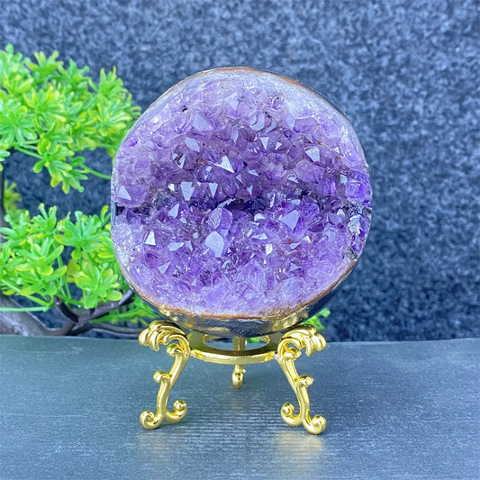 Natural Amethyst Geode Crystal Ornament With Decorative Display Base